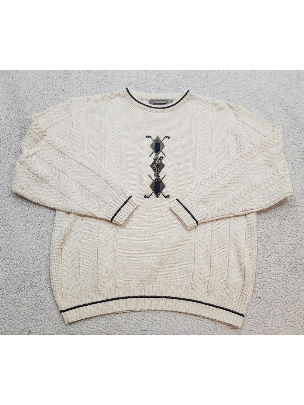 Vintage Shenandoah knit golf sweater embroidered golf club golfer accents Cotton